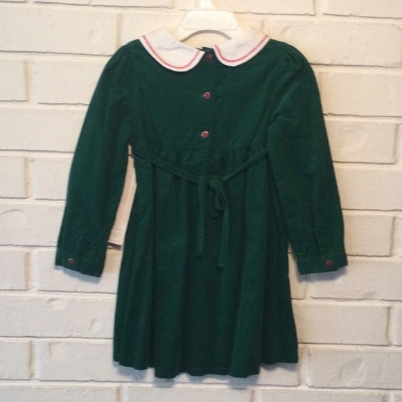 Youngland Girls Size 4T Green Corduroy Dress with Santa Appliques & Smocking NEW - Picture 3 of 3